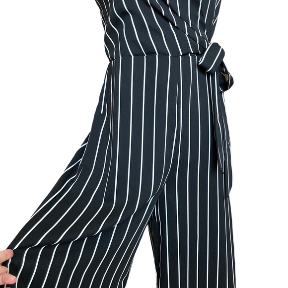 Revamped Women's black and white striped spaghetti strap jumpsuit, Sz S - Picture 3 of 16